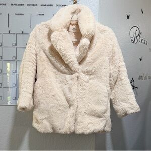 H&M Faux Fur Jacket Girls Size 8 Off White Cream Soft 2 Button